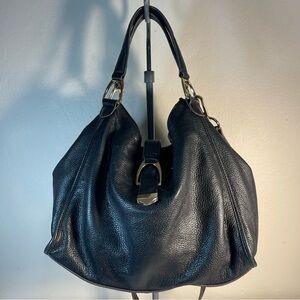 G.I.L.I. Black Leather Roma Satchel with  Gold-tone Hardware